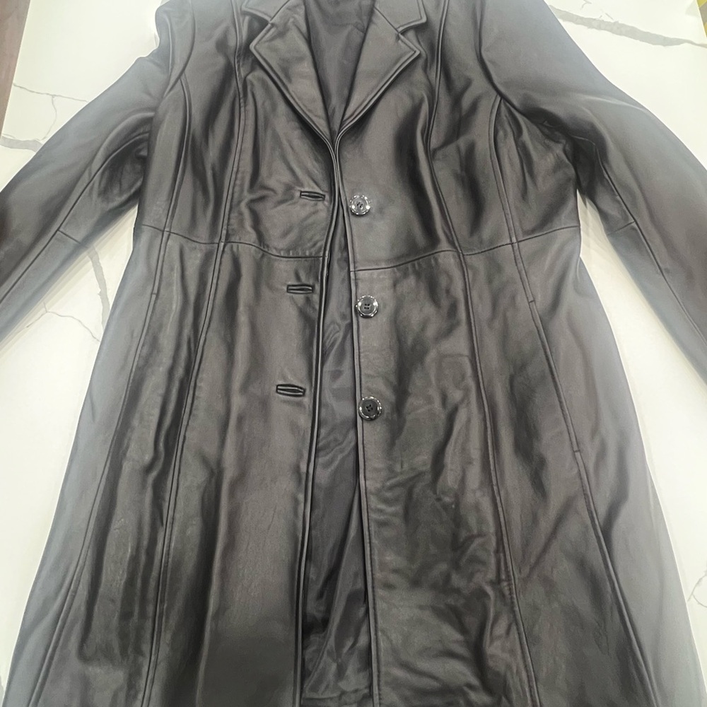 Black Leather Nora button down trench